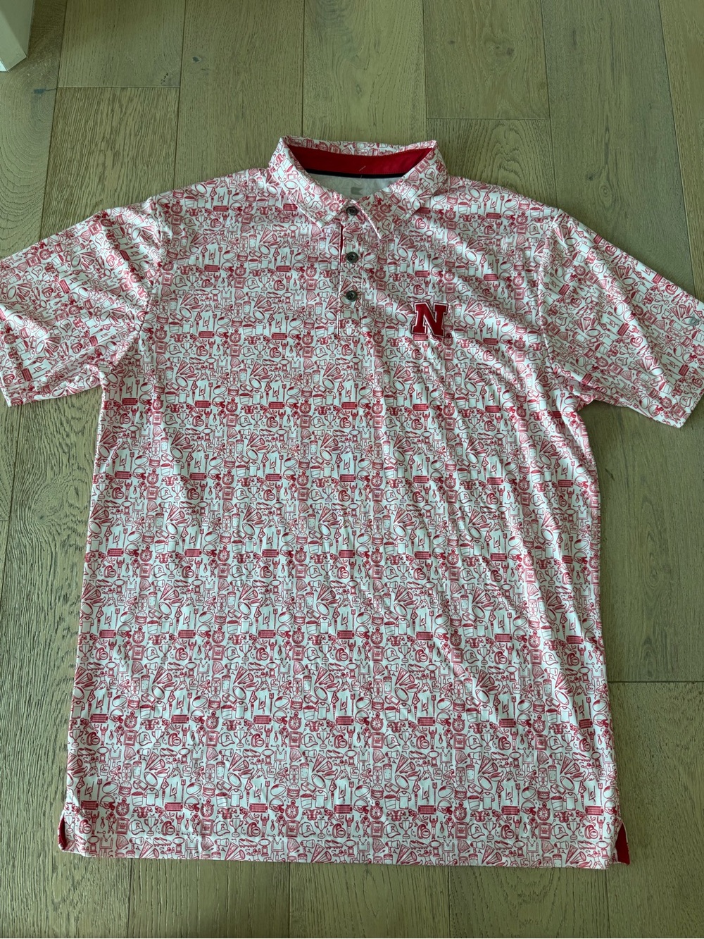 Colosseum Red and White Patterned Men's Polo NEBRASKA